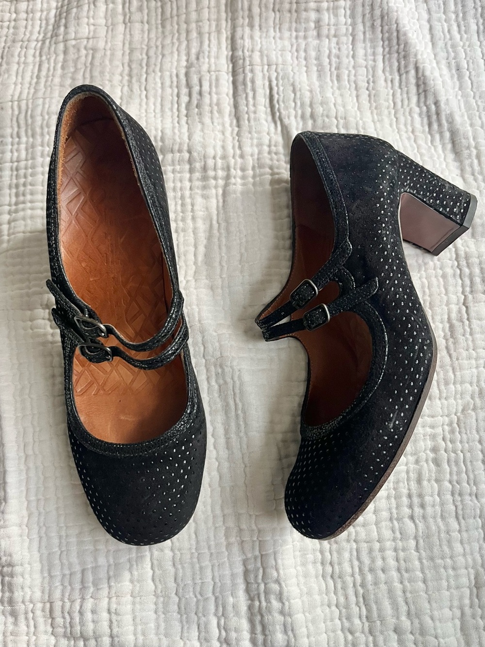 Chie Mihara Black Double Strap Buckle Heels Mary Jane Pumps 38